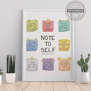 Note to Self Digital Mental Health Poster, Self Love, Self Care, Clarity, Therapy, School Counselor, Therapist Office, Be Kind to Yourself