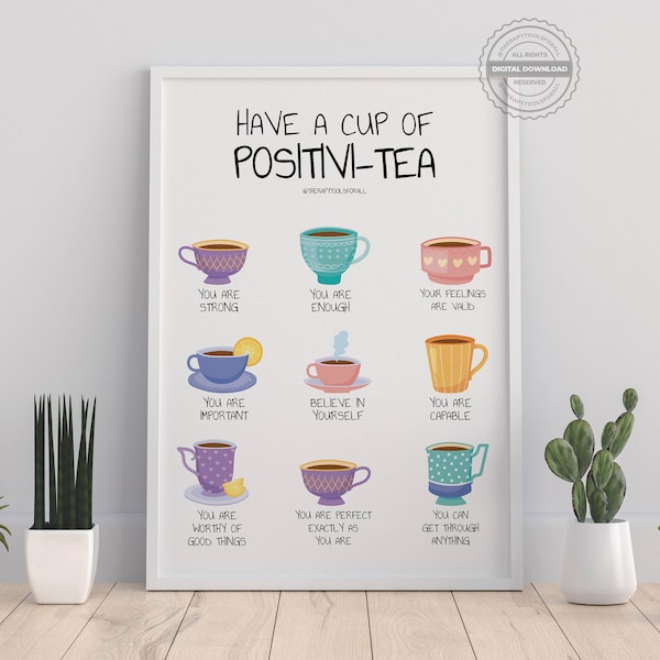 Positivi-tea Positivity Self Affirmation Digital Print Self Empowerment Positive Self-Talk School Counselor Corner Therapist Gift Office Art