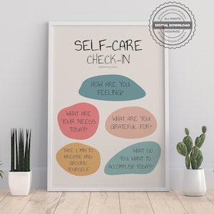 Self Care Digital Poster, Self Love, Mental Health, Well Being Print, School Counselor Office Wall Decor, Therapist, Therapy, Wellness Art