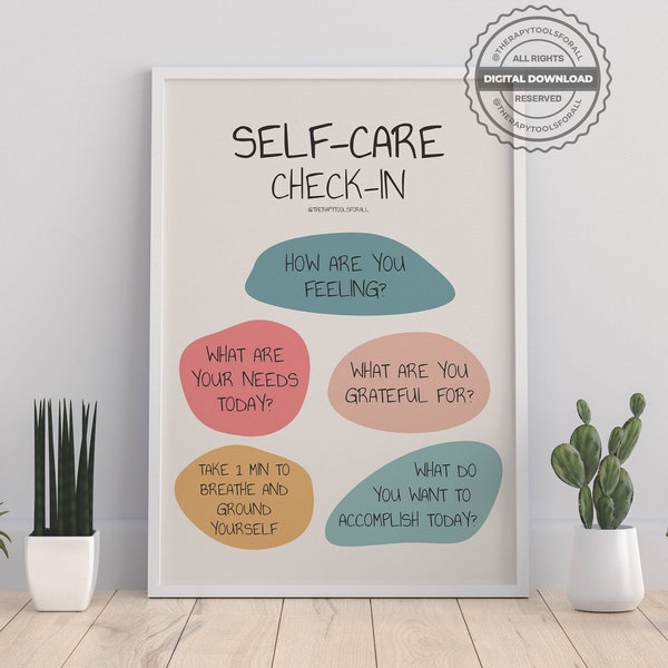 Self Care Digital Poster, Self Love, Mental Health, Well Being Print, School Counselor Office Wall Decor, Therapist, Therapy, Wellness Art