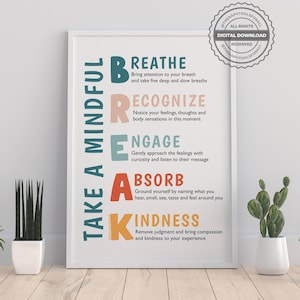 Mindfulness DIGITAL Print Mental Health Poster Therapy Office Decor School Psychologist Guidance Counselor Self Care Check In Counseling Aid