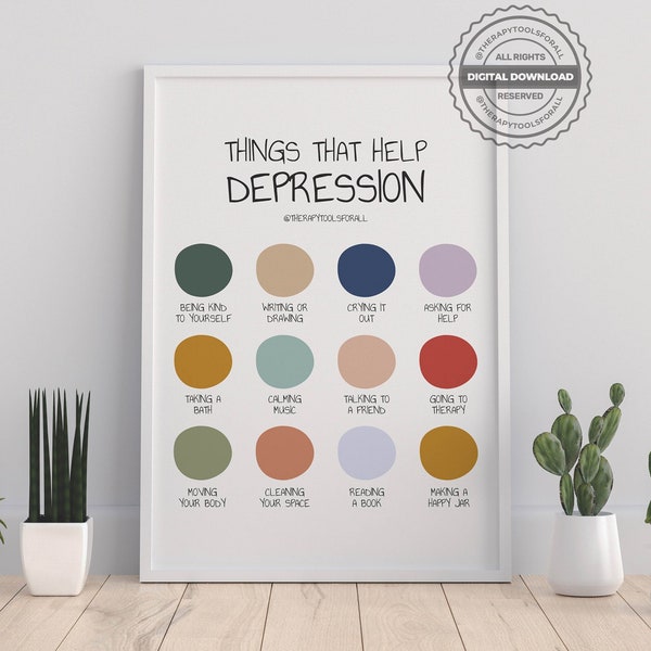 Depression Digital Print, Therapy, Counselor, Psychologist, Self help, Mental Health Poster, Self Care, Office, Home Wall Art Decor, CBT DBT