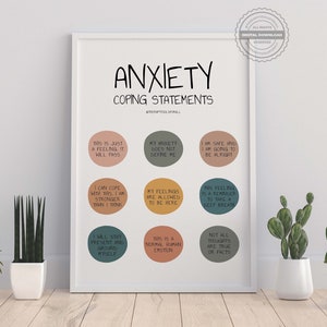 Anxiety Coping Statements Anxiety Help Management Mental Health Print Therapist Office Decor Therapy School Counseling Tools Self Care Art