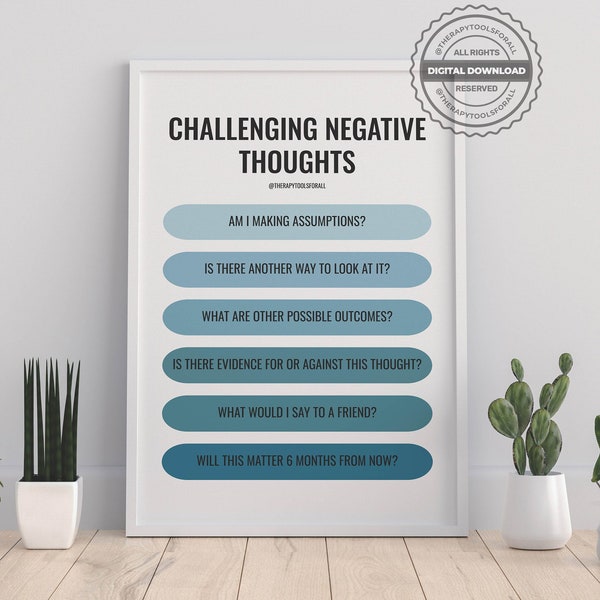 Cognitive Behavioural Therapy CBT Negative Thoughts Digital Print | Therapist Office Decor | School Psychologist, Counselor Posters Tools