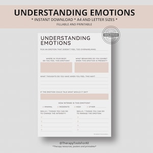 Understanding Emotions Printable Interactive Worksheet Journal Planner Notebook Feelings Therapy CBT Mental Health School Counseling Tools