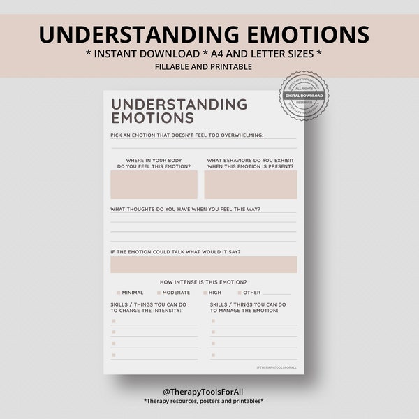 Understanding Emotions Printable Interactive Worksheet Journal Planner Notebook Feelings Therapy CBT Mental Health School Counseling Tools