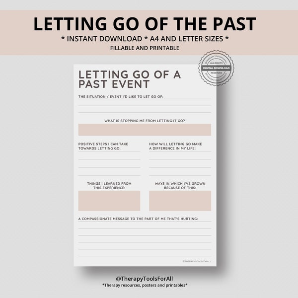 Letting Go Forgiveness Printable Interactive Worksheet Journal Inserts Planner Notebook Self Help Tool Therapy Mental Health Counseling Aid