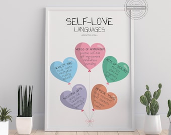 Self Love Languages Digital Therapy Print Mental Health Counselor Office Wall Art Therapist Gift Self Care Counseling Tool Psychology Decor