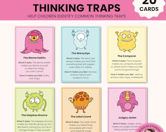 Cartas Monstros do Pensamento, Armadilhas e Erros do Pensamento Infantil, Desafiando Pensamentos Negativos, Cantinho da Calma para Crianças, Ferramenta para Terapeutas, Aconselhamento Escolar