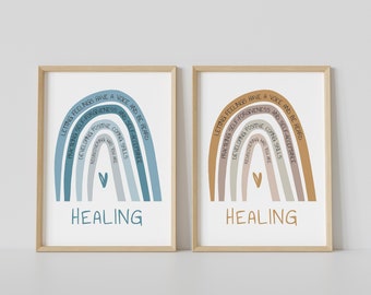 Impressão digital de cura, pôster com citação sobre saúde mental, terapia, arte de parede para consultório de terapeuta, cura da criança interior, mentalidade de crescimento, autoperdão.