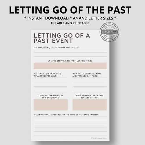 letting go forgiveness printable interactive worksheet journal etsy