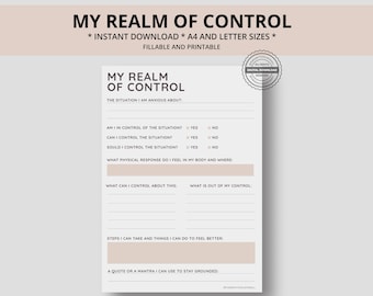 Control Printable Interactive Worksheet Journal Inserts Planner Notebook Template Therapy Psychology Mental Health School Counseling Tools