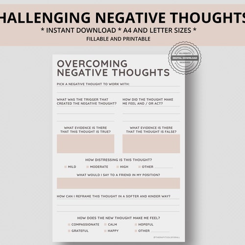 Challenging Negative Thoughts CBT Printable Worksheet Journal - Etsy