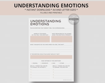Compreendendo as emoções para impressão, planilha interativa, diário, planejador, caderno, sentimentos, terapia, cbt, saúde mental, ferramentas de aconselhamento escolar