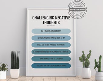 Cognitive Behavioural Therapy CBT Negative Thoughts Digital Print | Therapist Office Decor | School Psychologist, Counselor Posters Tools