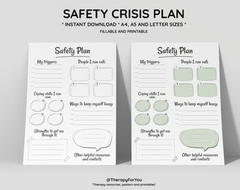 Printable Safety Crisis Plan Worksheet, Therapy Aid, School Counselor, Psychology Tools, Self Help Mental Health, Journaling, Planner