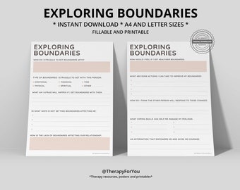 Boundaries Therapy Self Help Worksheet Template Printable Journal Prompts Insert Mental Health Planner Counselling Aid Psychology Tool CBT