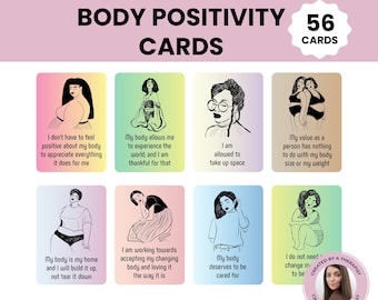 Cartões de Positividade Corporal Mulheres Adolescentes Arte Positiva Afirmações Imagem Corporal Autoestima Autovalorização Ferramentas de Terapia Recursos de Aconselhamento TCC DBT