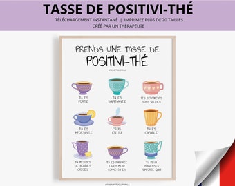 Positivi-tea Positivity Self Affirmation French Print Self Empowerment School Counselor Corner Therapist Gift Office Wall Art Positivi-thé