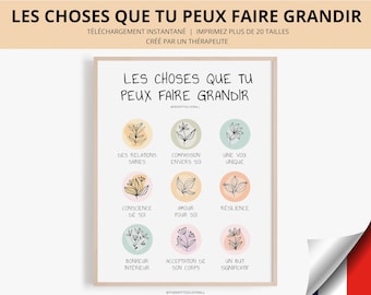 Les Choses Que Tu Peux Faire Grandir DIITAL Santé Mentale フランス語プリント セラピー オフィス装飾 セラピスト アート スクール カウンセラー DBT セルフケア