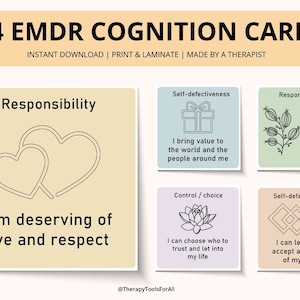 Tarjetas de cognición positiva EMDR, herramientas de terapia de afirmaciones, habilidades para afrontar traumas, ayuda con TCC, alivio de la ansiedad con TCD, TEPT, ayuda con psicología de salud mental