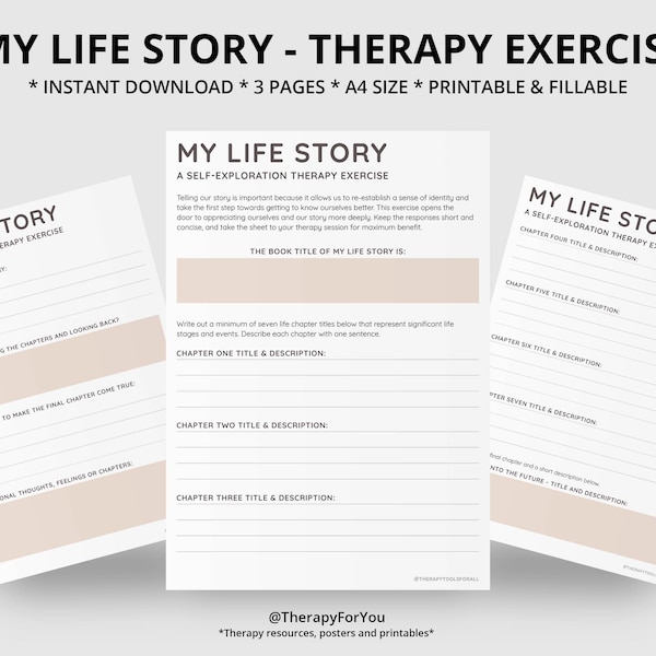 Life Story Narrative Therapy Printable Interactive Worksheet Journal Inserts Planner Notebook Self Help Mental Health Counseling Aid CBT DBT