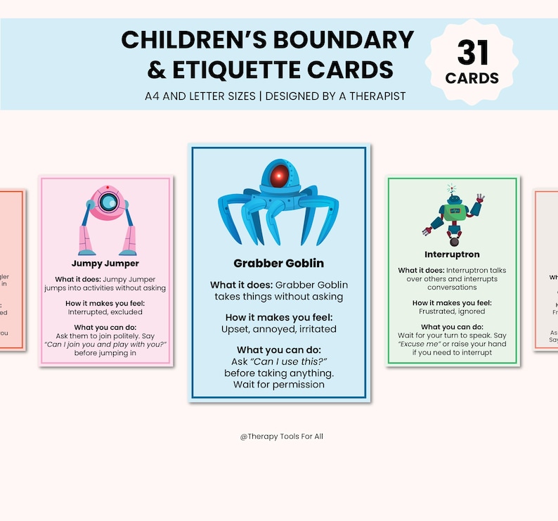 Children's Boundary Cards, Kids Communication Prompts, Emotional ...