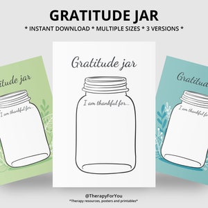 Printable Gratitude Jar Journal, Self Care, Art Therapy, Blessing, Mental Health, Mindset Worksheet, Therapy, Counselor, Positive Psychology