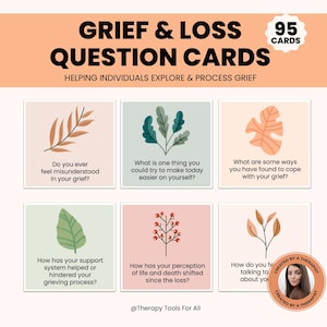 Cartes de questions sur le deuil, perte d'un être cher, faire face au deuil, deuil, guérison émotionnelle, cartes de thérapeute outils pour conseiller thérapie du deuil