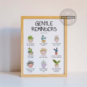 Gentle Reminders Positive Affirmations DIGITAL Print Mental Health Wellbeing Art Therapy Office School Counselor Poster Self Love Compassion image 2