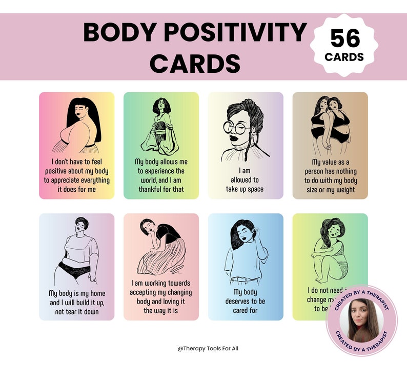 Promoting Body Image Body Positivity Cards Women Teens Positive Art Affirmations Body Image ...
