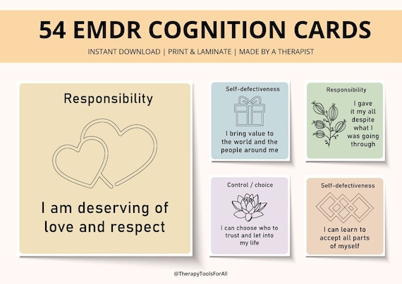 EMDR Positive Cognition Cards Affirmations Therapy Tools Trauma Coping Skills CBT Aid DBT Anxiety Relief ptsd Mental Health Psychology Help