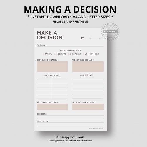 Make a Decision Aid Printable Interactive Worksheet Journal - Etsy