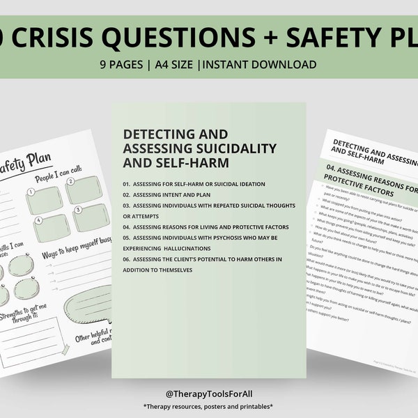 Crisis Intervention Safety Plan Risk Assessment Counseling Questions Therapy Self-harm School Counselor Therapist Tools Suicide Prevention