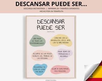 Descanso Salud Mental DIGITAL Poster in Spanish Emotional Wellbeing Mental Health Art Therapist Office Decor Counselor Therapy Print Terapia