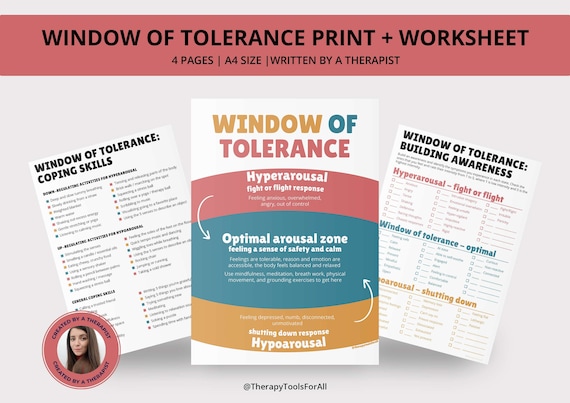 Window of Tolerance Worksheet, Emotional Regulation, Nervous System, Arousal States, Therapist Office Decor, EMDR Tools, Trauma Therapy, DBT
