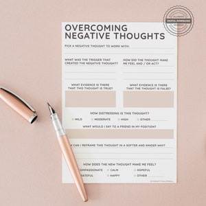Challenging Negative Thoughts CBT Printable Worksheet Journal Inserts ...