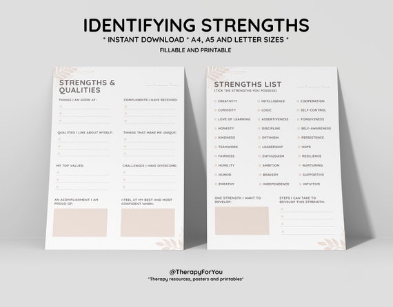 Strengths & Values Printable Worksheets Journal Inserts | Etsy