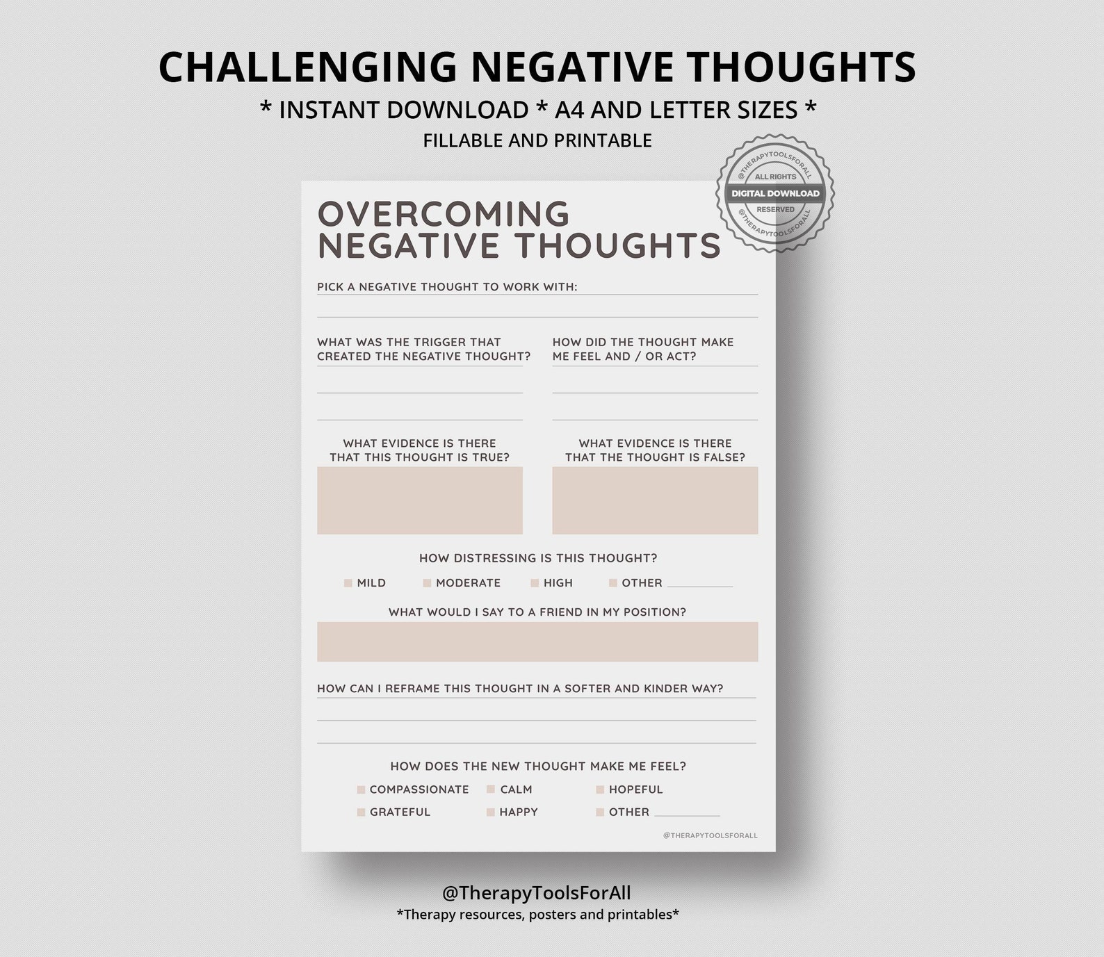 Challenging Negative Thoughts CBT Printable Worksheet Journal - Etsy