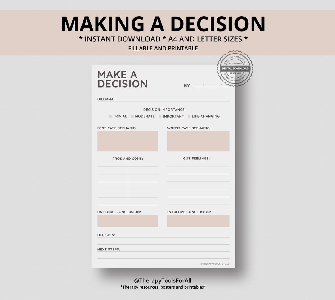 Make a Decision Aid Printable Interactive Worksheet Journal Inserts