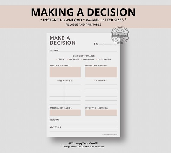 Make a Decision Aid Printable Interactive Worksheet Journal Inserts Planner  Notebook Template Therapy Mental Health School Counseling Tools - Etsy