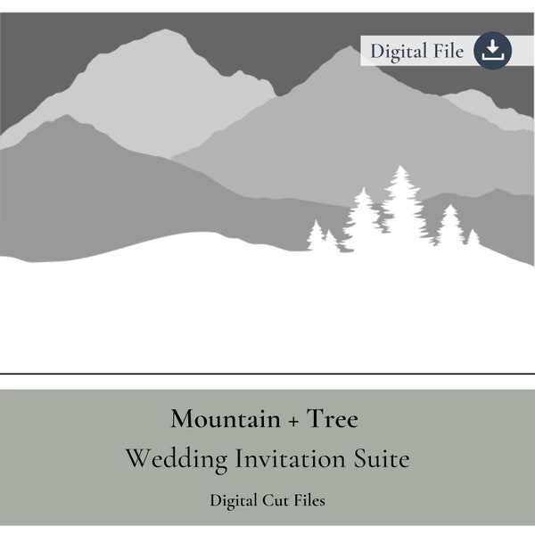 Mountain + Trees Wedding Invitation Suite - Digital Laser Cut Pocket Folder, Cricut, Silhouette Cameo Cut Files