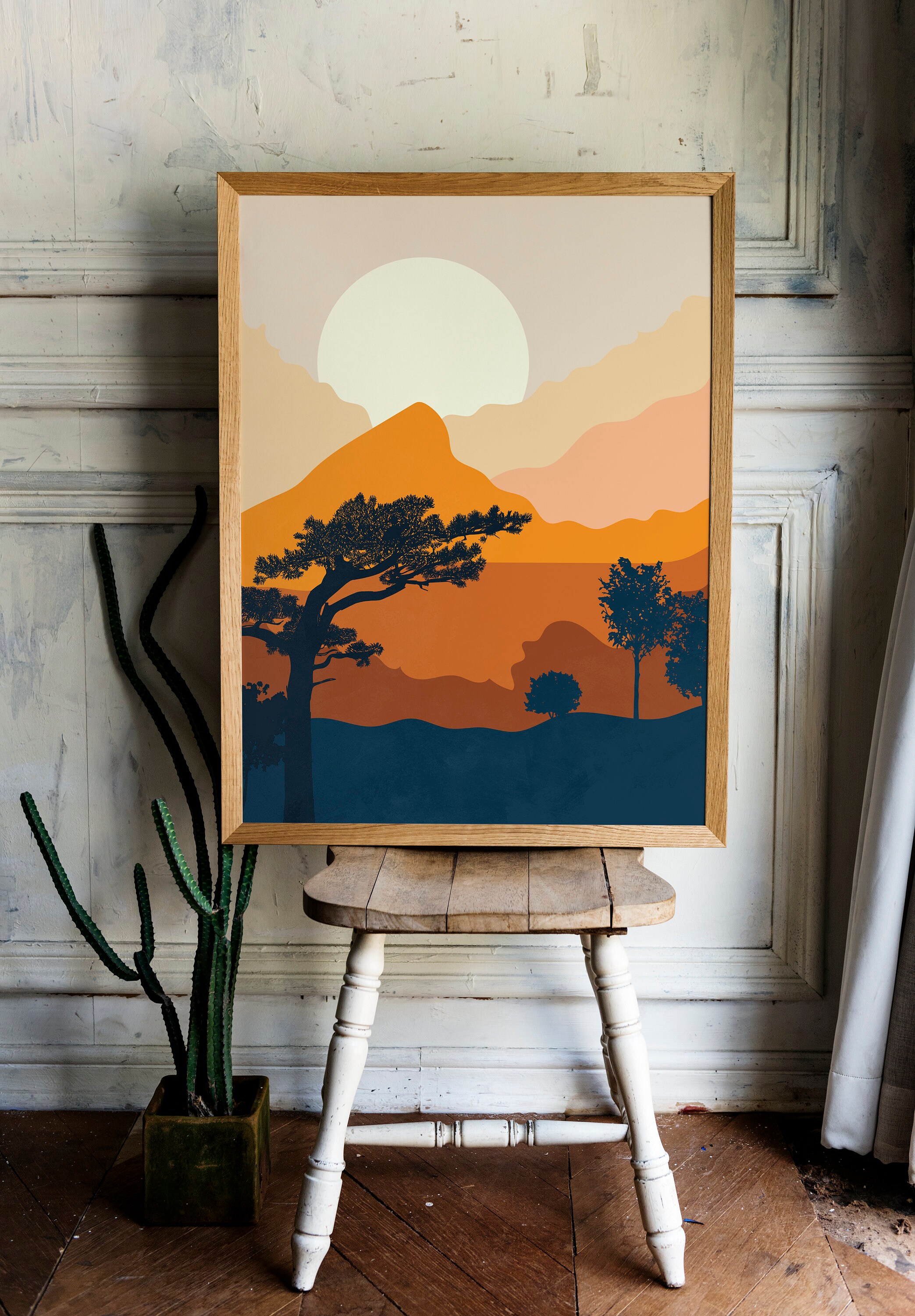 Mid Century Modern Minimal Wall Art Terracotta Printable Etsy