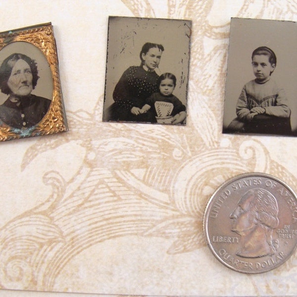 Mini Gem Tintype Lot of 3 With Identifiers Grandmother Locke E. Concord NH Miniature New Hampshire