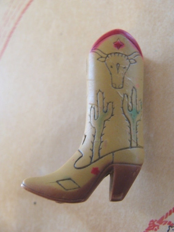 Bakelite Cowboy Cowgirl Boot Pin Vintage Rodeo We… - image 2