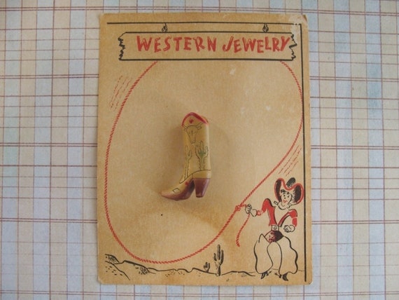 Bakelite Cowboy Cowgirl Boot Pin Vintage Rodeo We… - image 1