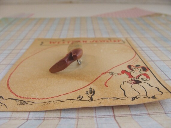 Bakelite Cowboy Cowgirl Boot Pin Vintage Rodeo We… - image 3