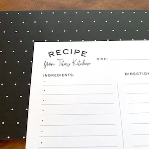 50 cartes de recettes personnalisées de 6 x 4 po., Personnalisé, Ensemble de papeterie, Cadeau, Cadeau de cuisinier, De la cuisine de, Pois, Noir et blanc
