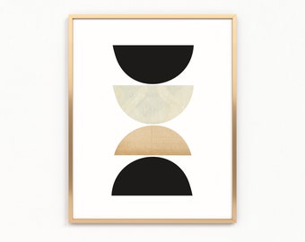Mid Century Boho Shapes Art Print with Vintage Paper Texture