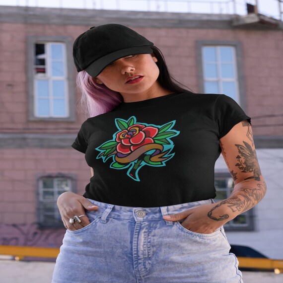 Traditional Rose Tattoo Shirt Red Rose Flower Vintage Tattoo Art